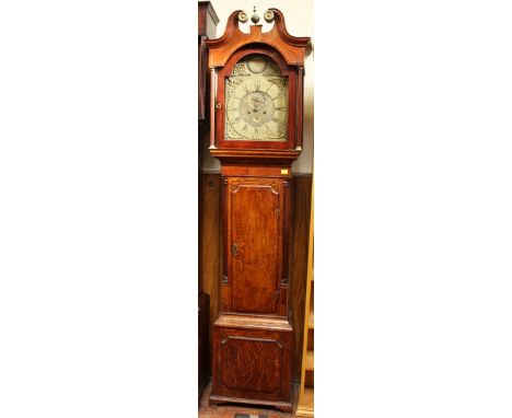 A George III longcase clock with 8-day movement striking a bell, Rob. Knox of Bath, brass dial with arched top, applied pierc