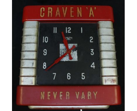 A Smiths electric Bakelite advertising wall clock 'Craven 'A' Never Wary' cigarettes.