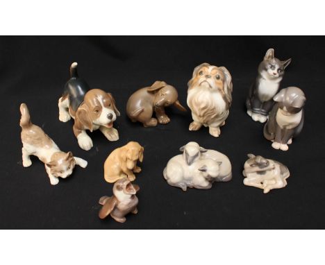 A collection of ten Royal Copenhagen, Bing & Grondahl and Lladro porcelain animals. (10)