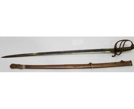 A Victorian 1821 Pattern Light Cavalry / Royal Artillery Officer's sword, 35-inch curved fullered blade, three-bar pierced hi