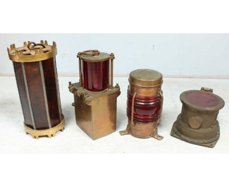 Three ships red lamps, and a hanging brass light. (4)