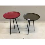 Two occasional tables, bought from Skandium, larger diameter 31cm, height 47cm
