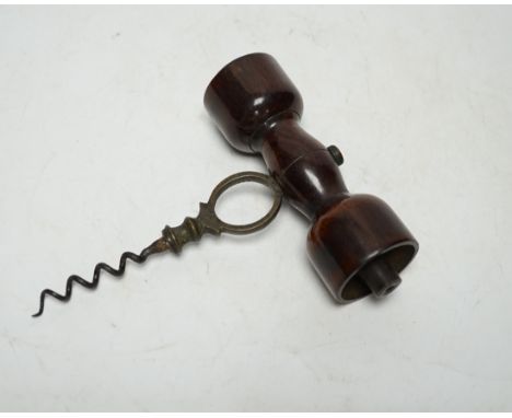 A Victorian rosewood-handled corkscrew, 15cm high Ridged metal to one end.  Good condition.