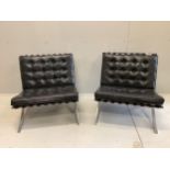 A pair of Barcelona chairs, width 75cm, depth 76cm, height 74cm Provenance: The two Barcelona Chairs