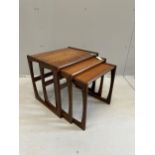 A nest of three mid century G Plan teak tea tables, width 53cm, depth 43cm, height 49cm