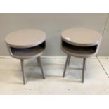 A pair of Habitat 'Bumble' grey bedside tables, diameter 40cm, height 56cm