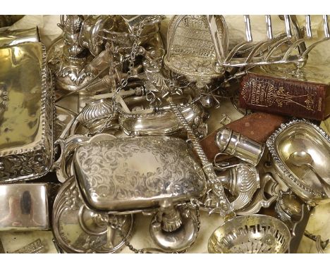 Sundry small silver and white metal items including miniature tea set and tray, a mounted bible, a trinket box, vesta cases, 