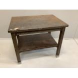 A mid century Remington Rand steel two tier work table with fitted slide, width 86cm, depth 64cm,