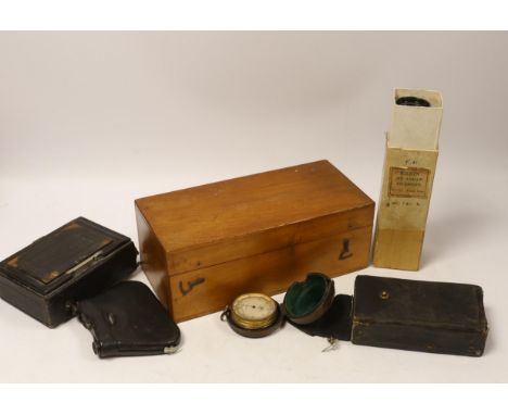 J. Hicks, a pocket barometer, a boxed microscope, a telescope, etc., microscope box 24cm wide x 9cm high (6)