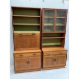 Two mid century teak side cabinets, each width 84cm, depth 46cm, height 198cm