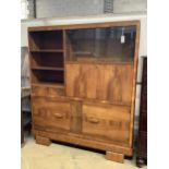 An Art Deco German walnut bureau cabinet, width 138cm, depth 37cm, height 160cm