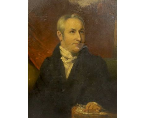 19th century English School, oil on board, Portrait of a gentleman, 30 x 25cm, unframed