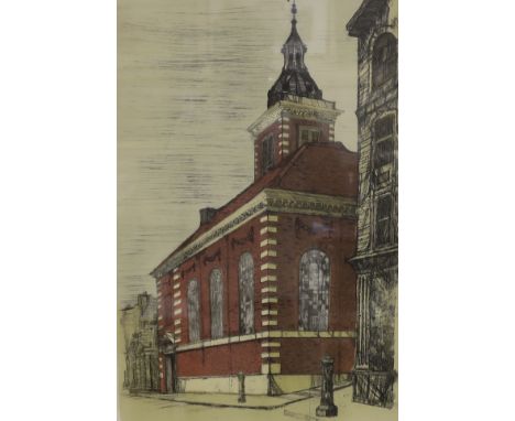 Richard Beer, coloured etching with aquatints, 'St. Benet, Paul's Wharf', signed in pencil, 32/75, 65 x 45cm