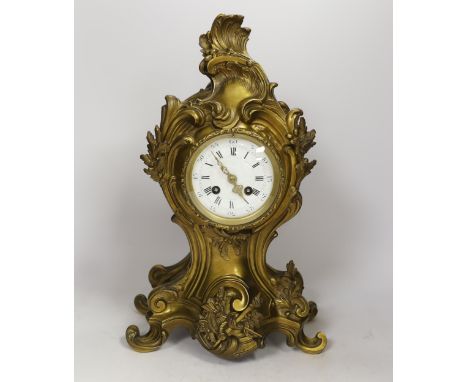 A Louis XV style bronze cartouche shaped bracket clock, 42cm