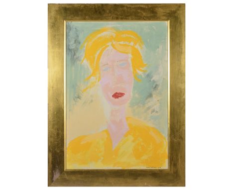 Sarah Pattison (20th century): Portrait of a lady, oil on board, signed lower right & dated 2009, H 66 x W 46 cm