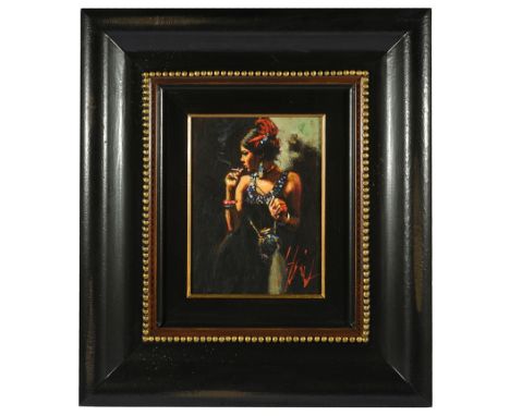 Fabian Perez (Argentinian, b. 1967):'Linda Smoking under the Light', oil on canvas, signed lower right, signed & titled verso