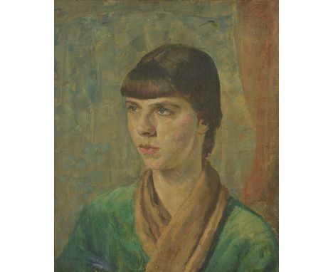 Circle of Dod Procter, R.A. (1890-1972):Portrait of a lady in green, oil on canvas, H 45 x W 37 cm