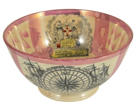 An 18th Century Sunderland Glaze Bowl:"Manchester Unity Independent Order of Odd Fellows" transfer to the inside of the bowl 