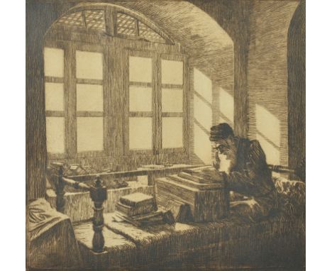 Ephraim Moses Lilien (1874-1925):A scholar reading in an interior, etching, signed within plate, hand signed to margin, H 31 