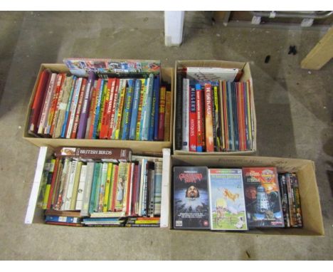4 Boxes of books, DVD's, VHS tapes and Playstation games including vintage children's books 