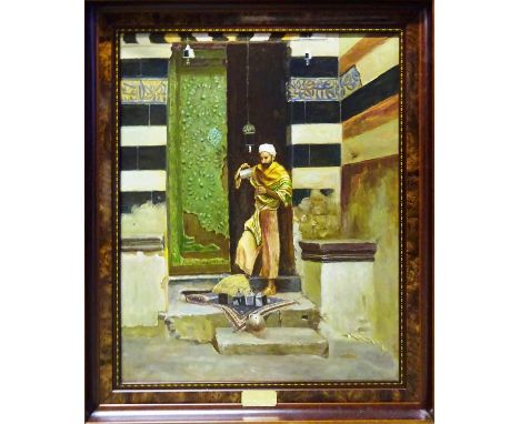 AFTER RAPHAEL VON AMBROS 'The Lamp Tender', oil on canvas, 62cm x 50cm, framed.