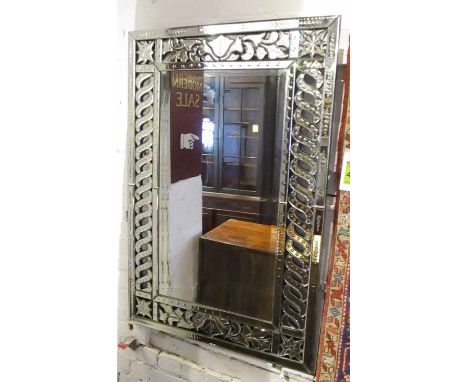 VENETIAN STYLE WALL MIRROR, rectangular with a central bevelled plate and S scroll decoration, 80cm W x 121cm H.