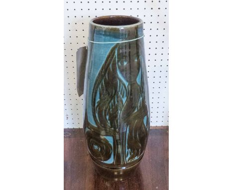 GREEN POOLE POTTERY 'AEGEAN' PATTERN VASE, shape 85, 40.5cm H.