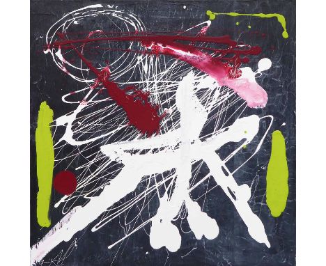 MICHELLE CARLTON- SMITH 'Golden Balls', mixed media on canvas, 100cm x 100cm.