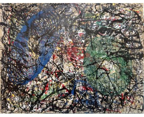 HENRI HADDOCK, AFTER JACKSON POLLOCK, enamel on canvas, 159cm x 200cm.