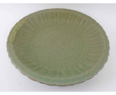 ORIENTAL CERAMIC CELEDON STYLE CHARGER, 47cm dia. x 8.5cm H.  