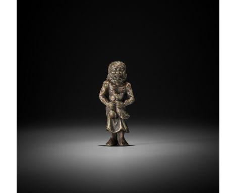 AN EXCELLENT SHUZAN STYLE SAISHIKI NETSUKE OF A FISHERMANJapan, Osaka, late 18th century, Edo period (1615-1868)Expressively 