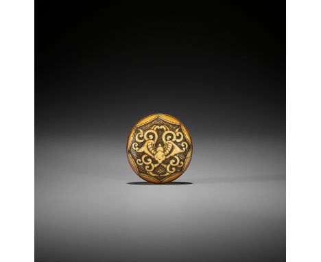 AN IVORY MANJU NETSUKE WITH A BATUnsigned, but carved in the manner of Rensai Japan, Tokyo, Asakusa, second half of 19th cent