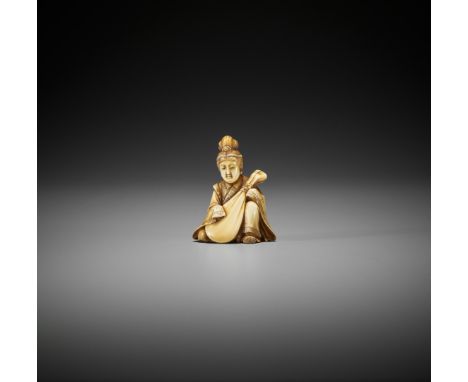 SHOUN: A FINE IVORY NETSUKE OF BENTENBy Shoun, signed ShounJapan, Tokyo, early 20th centurySuperbly carved and finely stained