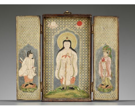 A MAGNIFICENT DOUBLE-SIDED LACQUERED WOOD ZUSHI (PORTABLE SHRINE) WITH DAINICHI NYORAI AND KISHIJOTENJapan, 17th to 18th cent