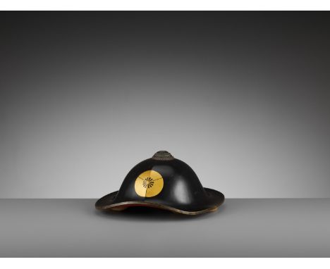 A LACQUERED JINGASA (WAR HAT)Japan, 19th century, Edo period (1615-1868)The black lacquer shingen style jingasa with a copper