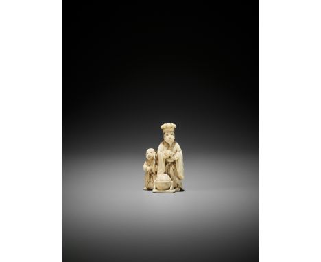 UNTO: AN IVORY NETSUKE OKIMONO OF CHINESE DIGNITARY AND KARAKOBy Unto, signed UntoJapan, Meiji period (1868-1912)The Chinese 