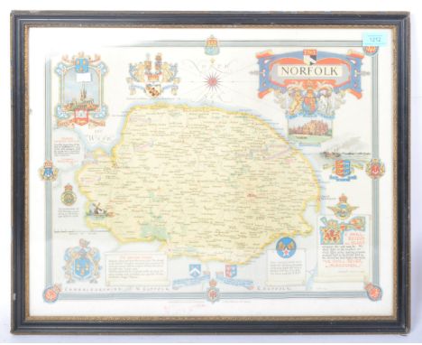 A mid 20th century circa. 1945 Norfolk map illustrated by Ernest Clegg in colour. Originally produced for the Women's Land Ar