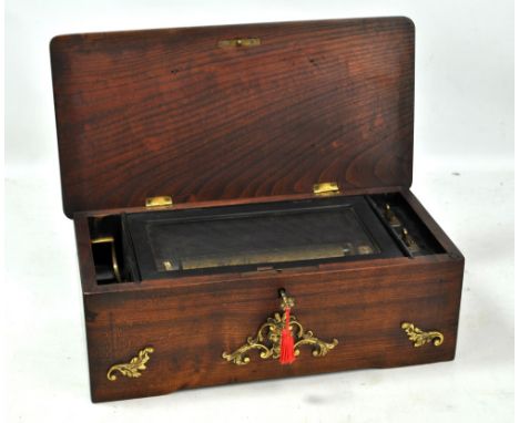 A late 19th century Swiss six air music box, probably by Ste Croix, housed in a modern case with original inlaid rosewood pan