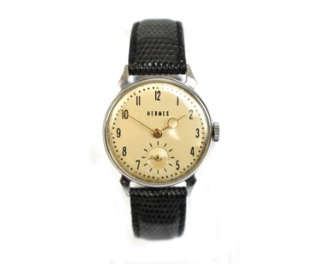 HERMES; a gentleman's vintage stainless steel wristwatch, the circular dial set with Arabic numerals and subsidiary seconds d