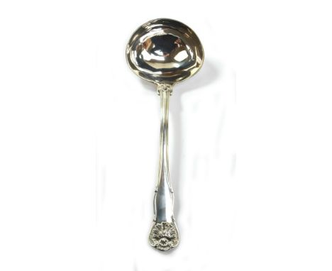 PAUL STORR; a George IV hallmarked silver&nbsp;King's Husk&nbsp;pattern sauce ladle, with traces of engraved crest to underne