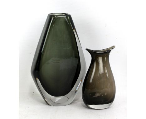 NILS LANDBERG FOR ORREFORS; a circa 1950s clear cased smoked grey glass vase, signed and no. 3595/1 to base, height 20.5cm, a