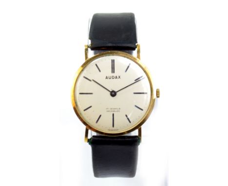 AUDAX; a 14ct yellow gold cased gentleman's mechanical wristwatch, the circular dial set with baton numerals, diameter exclud
