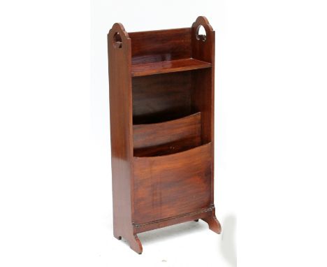 An Edwardian mahogany two-section magazine rack with book shelf above, height 87cm.