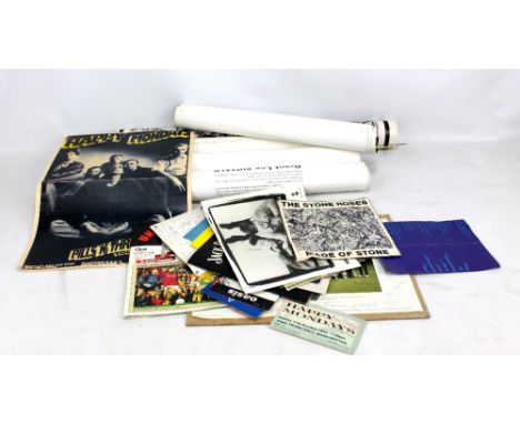 A small group of sporting and music ephemera including Carling Premiership advertising posters, The Stone Roses poster (worn 