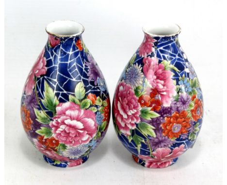SHELLEY; a pair of 'Cloisonne' vases with enamelled floral decoration and marks to bases, height 11.5cm.Additional Informatio