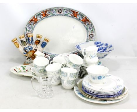 WEDGWOOD; a pair of 'April Flowers' cups and saucers, and a further floral decorated eight setting tea service, also a set of