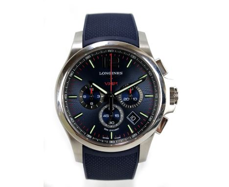 LONGINES; a gentleman's 'Conquest VHP' wristwatch with three subsidiary dials, angled date aperture, case no.L3.727.4, with b