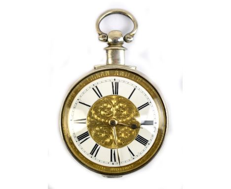 MUSSON OF LOUTH; a mid-19th century hallmarked silver pair cased pocket watch, the plain outer case enclosing the watch with 