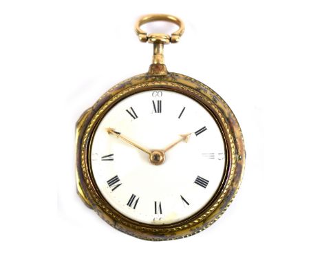 JOHN CURTIS; a late 18th century verge pair cased pocket watch, the outer case with simulated fern or agate band and centred 