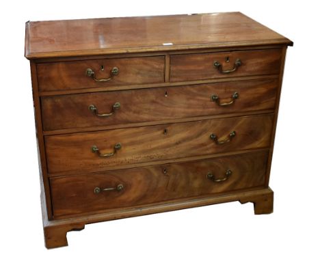 A Georgian mahogany chest of two short above three long drawers, on bracket feet, width 109cm.